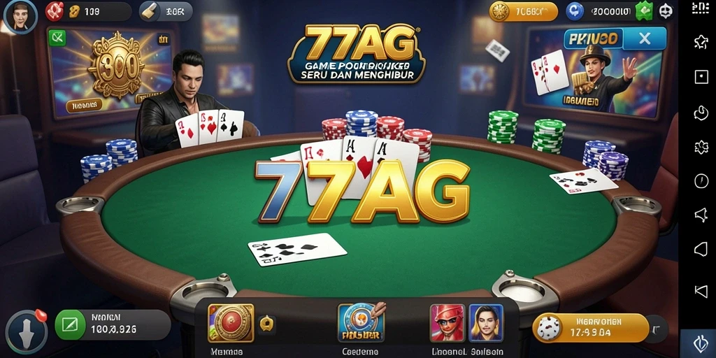 Tampilan utama gameplay 77AG dengan suasana Poker yang nyata.