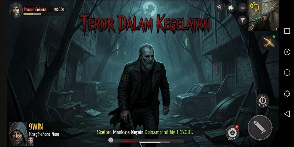 Screenshot 9WIN menampilkan momen mencekam di tengah kegelapan.