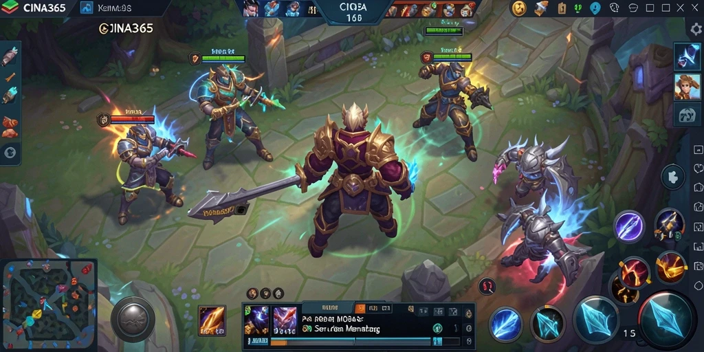 Tangkapan layar gameplay CINA365 menunjukkan aksi MOBA yang intens.