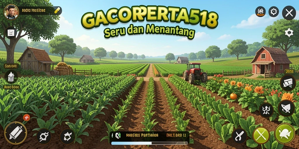 Screenshot GACOR518 menunjukkan pemain sedang merawat tanaman di ladang.