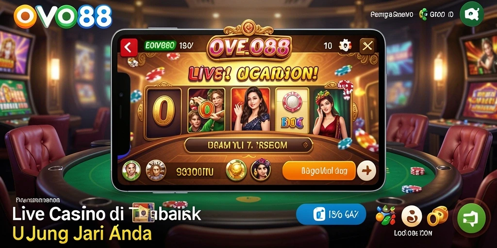 Screenshot gameplay OVO88 menampilkan dealer langsung di meja kasino.