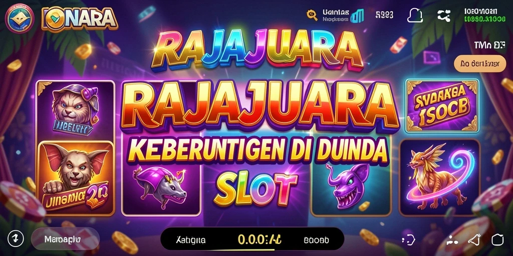 Screenshot gameplay RAJAJUARA dengan simbol Slot berwarna-warni.